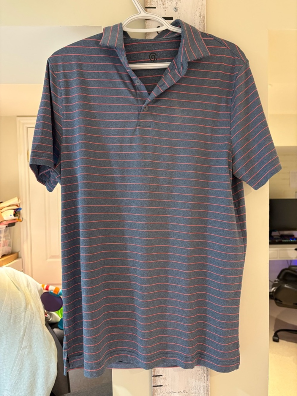 Men's Blue Polo golf shirt with orange Stripe Detail